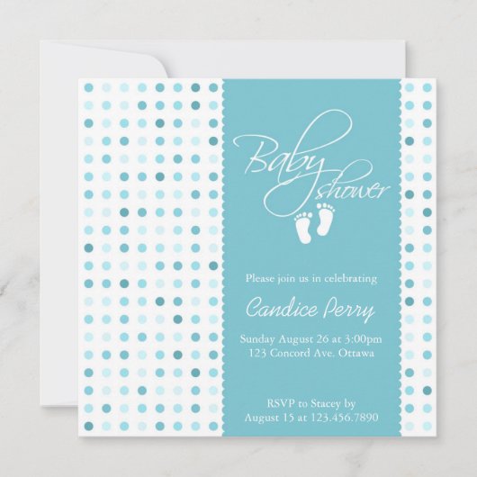 Script Polka Dot Boy Baby shower nodigt uit Kaart (Voorkant)