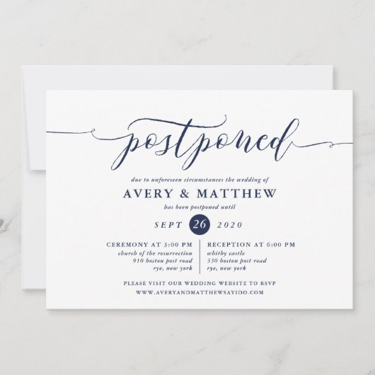 Script Postponed Wedding Ceremony en Reception Kaart (Voorkant)