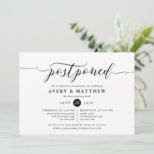 Script Postponed Wedding Ceremony en Reception Kaart (Staand voorkant)