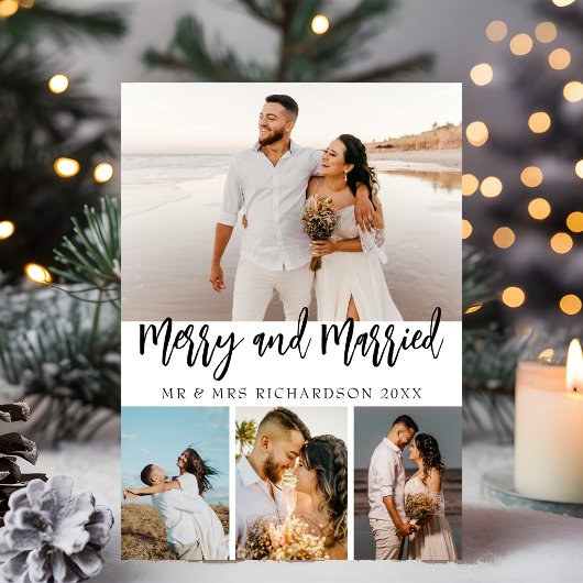 Script Prettig Getrouwd 4 Foto Collage Kerstmis Feestdagenkaart