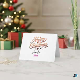 Script Prettig Kerstfeest Goud Met Naam en Jaar Feestdagen Kaart