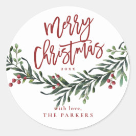 Script Prettig Kerstfeest Groene decoratie Ronde Sticker
