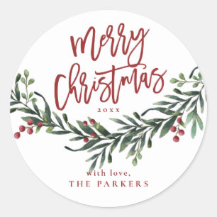 Script Prettig Kerstfeest Groene decoratie Ronde Sticker