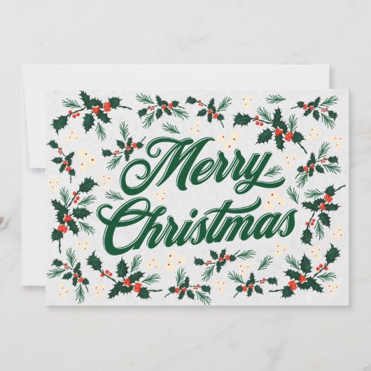 Script Prettig kerstfeest Holly Rood en Groen Feestdagenkaart (Voorkant)