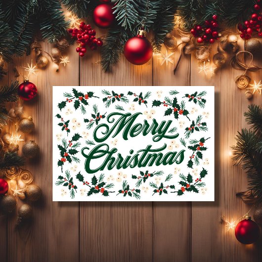 Script Prettig kerstfeest Hulst Rood en Groen Feestdagenkaart