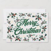 Script Prettig kerstfeest Hulst Rood en Groen Feestdagenkaart (Voorkant)