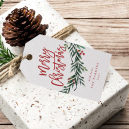 Script prettig kerstfeest tak met bessen cadeaulabel