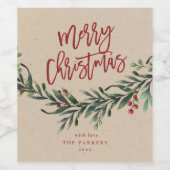 Script Prettig Kerstfeest Tak met Bessen Wijn Etiket (Enkel label)