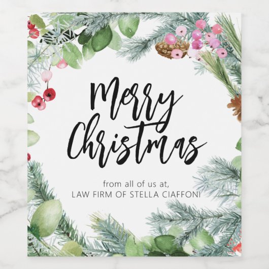 Script Prettig Kerstfeest Waterverf Groen Wijn Etiket (Enkel label)