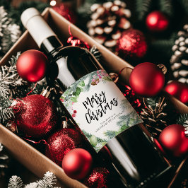 Script Prettig Kerstfeest Waterverf Groen Wijn Etiket