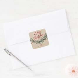 Script Prettig Kerstmis Watercolor Tak Vierkante Sticker