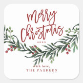 Script Prettig Kerstmis Waterverf Vierkante Sticker (Voorkant)