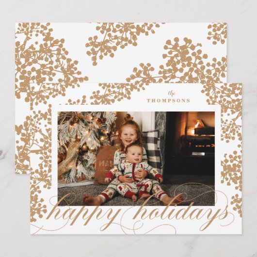 Script Prettige feestdagen Foliage-kerstfotokaart Feestdagenkaart (Voorkant / Achterkant)