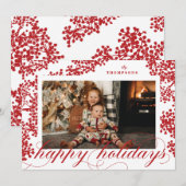 Script Prettige feestdagen Red Berries-fotokaart Feestdagenkaart (Voorkant / Achterkant)