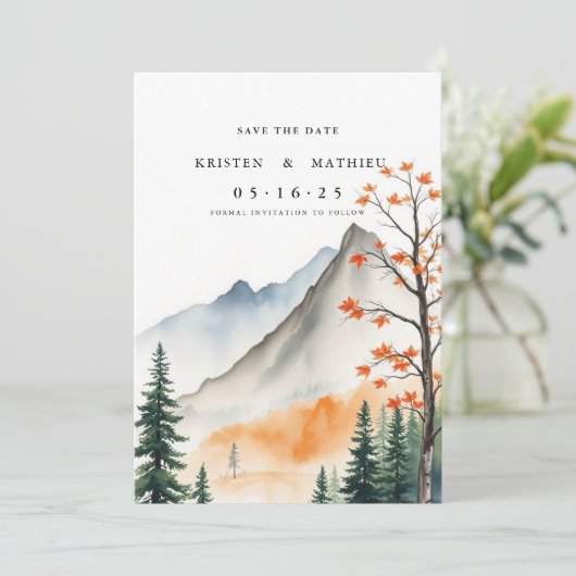 Script Printable Mountain Save The Date (Staand voorkant)
