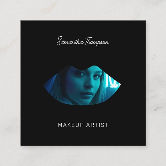 Script Professionele make-up artiest 2 foto lippen Vierkante Visitekaartje (Voorkant)