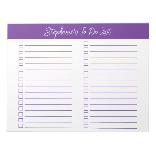 Script Purple 8.5x11 Two Column Checklist Notitieblok (Voorkant)