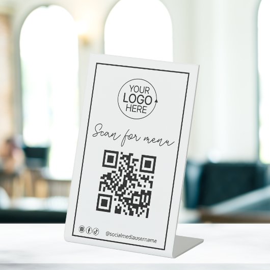 Script QR Code Logo Contactloos Menu Social Media Reclamebord Met Voetstuk