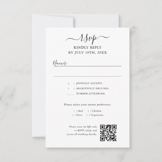 Script QR-code moderne bruiloft RSVP Kaartje (Voorkant)