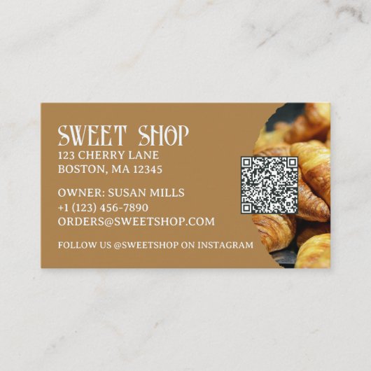 Script QR Code Pastry Bakery Visitekaartje (Voorkant)
