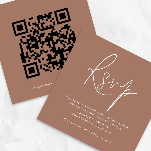 Script QR Code Wedding Brown RSVP-behuizing Informatiekaartje