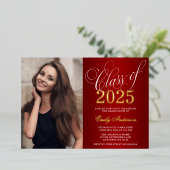 Script Red 2025 Photo Graduation Party Gold Folie Uitnodiging (Staand Voorkant)