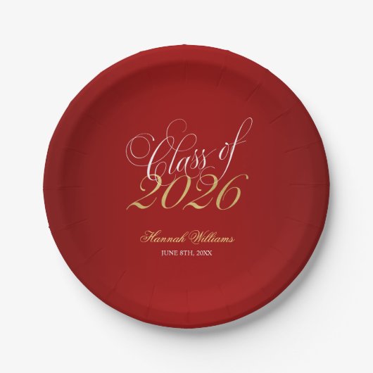 Script Red Faux Gold 2025 Afstudeerfeest Papieren Bordje (Voorkant)