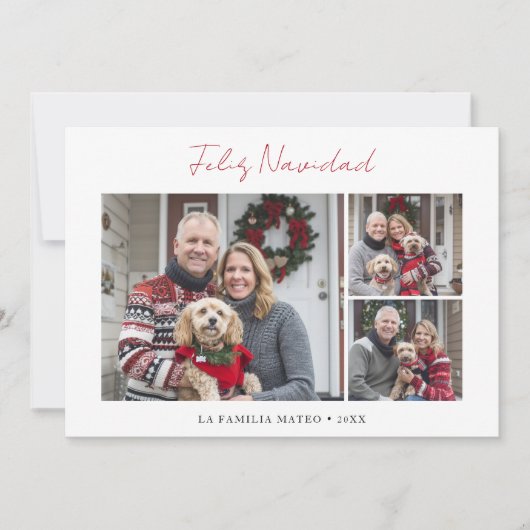 Script Red Feliz Navidad 3 Foto Spaanse Kerstmis Feestdagenkaart (Voorkant)