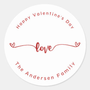 Script Red Love Happy Valentine's Day Holiday Ronde Sticker