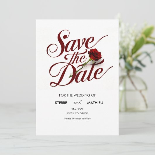Script Red Rose bruiloft Save The Date (Staand voorkant)
