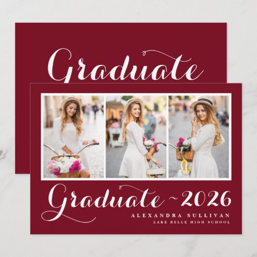 Script Red Three Fotocollage Afstuderen Kaart (Voorkant / Achterkant)