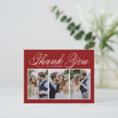 Script Red Three Photo Collage Wedding Hartelijk d Briefkaart (Staand voorkant)
