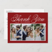 Script Red Three Photo Collage Wedding Hartelijk d Briefkaart (Voorkant / Achterkant)