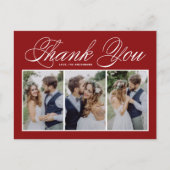 Script Red Three Photo Collage Wedding Hartelijk d Briefkaart (Voorkant)