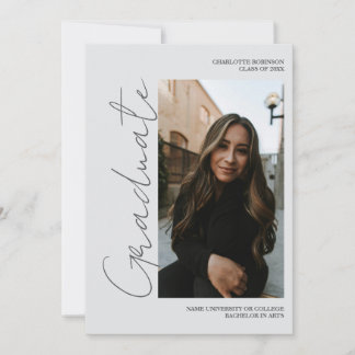 Script retro gray graduate photo graduation kaart