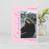 Script retro neon pink graduate photo graduation kaart (Staand voorkant)