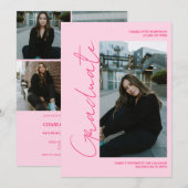 Script retro neon pink graduate photo graduation kaart (Voorkant / Achterkant)