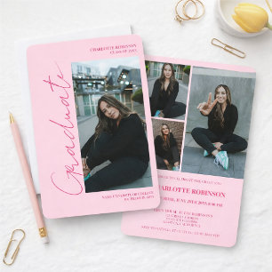 Script retro neon roze afstudeerfoto afstuderen kaart