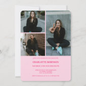 Script retro neon roze afstudeerfoto afstuderen kaart (Achterkant)