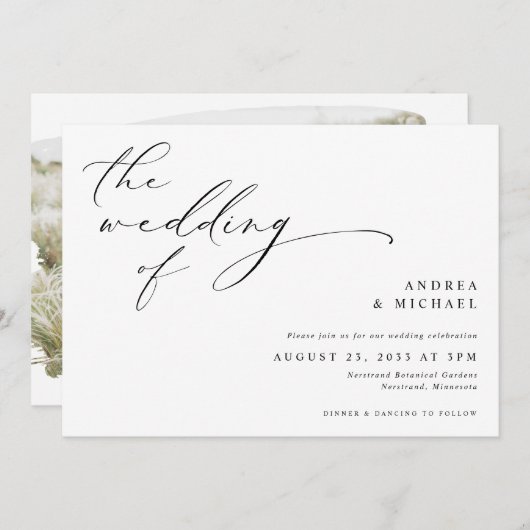  script Romantic Photo Horizontal Wedding Kaart (Voorkant / Achterkant)