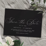 script | Romantisch Moody Bruiloft Zwart Save The Date<br><div class="desc">Elegant en simplistisch bewaar de data met een -stijl script. Wit lettertype op een contrasterende zwarte achtergrond.</div>