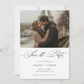 Script Romantische foto Betaalbare luxe bruiloft Save The Date (Voorkant)