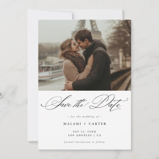 Script Romantische foto Betaalbare luxe bruiloft Save The Date (Voorkant)