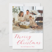 Script Rood Eenvoudig Prettig Kerstmis Foto Brief Feestdagenkaart (Voorkant)