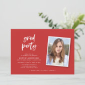 Script Rood en Blauw Foto Afstudeerfeest Kaart (Staand voorkant)