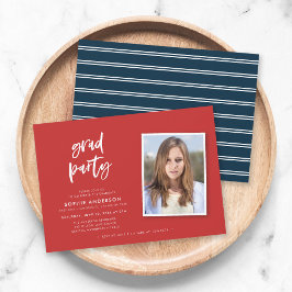 Script Rood en Blauw Foto Afstudeerfeest Kaart