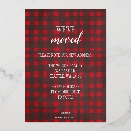 Script Rood Geruit Nieuw Thuis voor Feestdagen Fot (Achterkant)