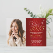 Script Rood Goud Foto Afstudeer Uitnodiging (Staand voorkant)