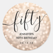 Script Roos Gold Glitter Lights 50e Verjaardag Ronde Sticker (Voorkant)