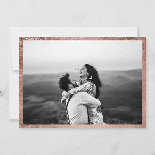 Script roos gouden rand witte foto bruiloft kaart (Achterkant)